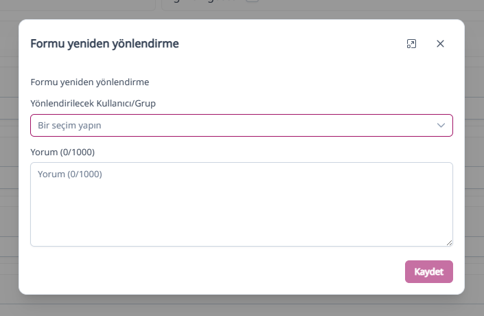 Formu yeniden yönlendirme ekranı